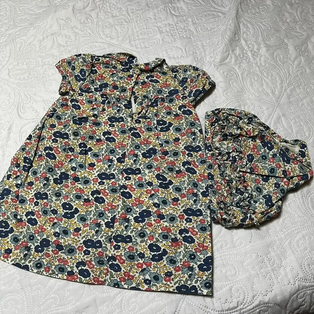 Baby Boden Floral Print Dress with Peter Pan Collar Size 12-18m